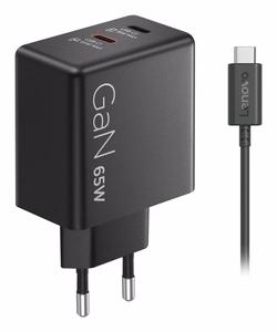 Lenovo Dual USB-C 65W GaN G0A6065BEU – kahden USB-C-portin GaN-laturi, 65 W
