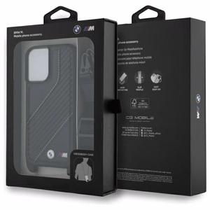 BMW M Edition Carbon Stripe & hihna suojakuori iPhone 16 Plus:lle - musta