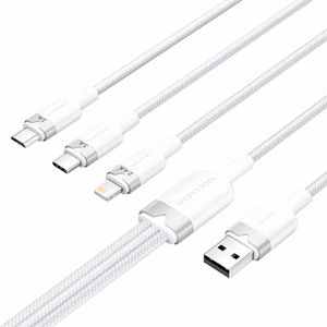 USB 2.0 A - 3in1 3A Kaapeli Vention CTPWG 1.5M (valkoinen)