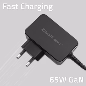 Qoltec 52386 GaN Power Pro Laturi 65W USB-C Musta