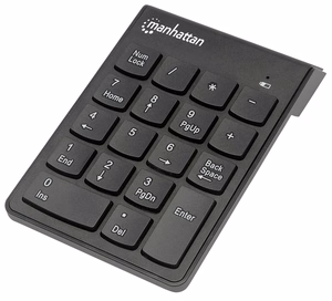 Manhattan langaton numeronäppäimistö (2.4GHz), USB-A mikrovastaanotoin, 18 täysikokoista näppäintä, musta, kalvonäppäimet, automaattinen virranhallinta, kantama 10m, AAA-paristo (mukana), Windows ja Mac, kolmen vuoden takuu