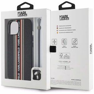 Karl Lagerfeld Saffiano Athleisure Stripes Cord Suojakuori iPhone 15:lle - punainen