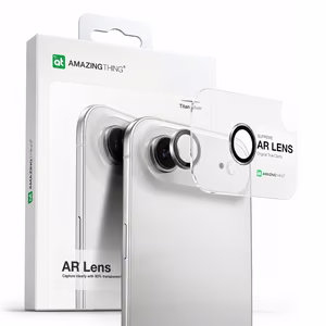 AmazingThing Linssilasi iPhone 17 Air:lle hopeisella alumiinikehyksellä