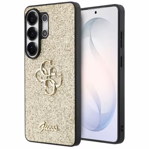 Guess Fixed Glitter Big 4G Metal Logo -suojakuori Samsung Galaxy S26 Ultralle - kultainen