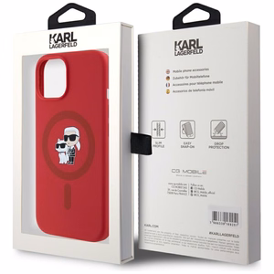Karl Lagerfeld Silicone Karl&Choupette Heads Ring MagSafe iPhone 15 Case - Red