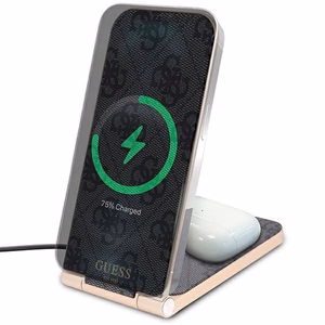 Guess 4G Pattern MagSafe foldable 2in1 15W inductive charger - black