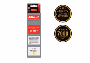Activejet AC-G490Y – keltainen mustepullo, korvaa tuotteen Canon GI-490Y, 70 ml, Supreme, 7000 sivua