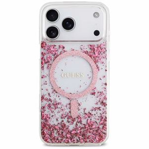 GUESS Suojakuori iPhone 17 Pro Max:lle MagSafe-yhteensopiva GUHMP17XRGRGEP (Resin Bottom Glitter) vaaleanpunainen