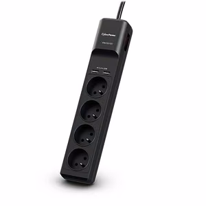CyberPower Tracer III P0420SUD0-FR – ylijännitesuojattu jatkojohto, 4 pistorasiaa, 200–250 V, 1,8 m, musta