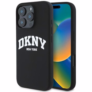DKNY Silikoninen Valkoinen Painettu Logo MagSafe Suojakuori iPhone 16 Pro Max:lle - Musta