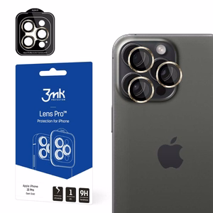 3mk Lens Protection Pro kameran suoja kultaisella kehyksellä iPhone 15 Pro:lle