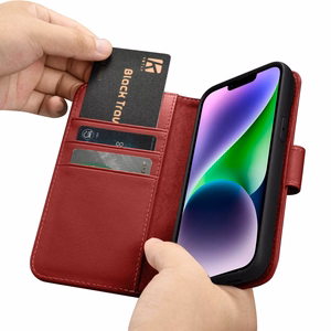 iCarer Lompakko Kotelo 2in1 Cover iPhone 14 Plus Anti-RFID Nahka Flip Cover Punainen (WMI14220727-RD)