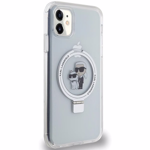Karl Lagerfeld KLHMN61HMRSKCH iPhone 11 / Xr 6.1 valkoinen/valkoinen kovakuori Ring Stand Karl&Choupette MagSafe
