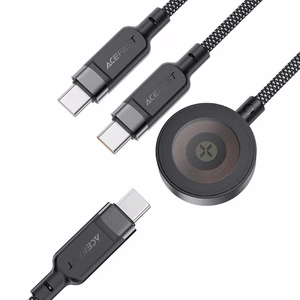 Acefast C6-11 USB-C 3-in-1 -kaapeli - 2x USB-C / Qi 480 Mb/s 100W 1,2 m - musta