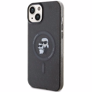 Karl Lagerfeld Karl&Choupette Glitter MagSafe Suojakuori iPhone 15 Plus:lle - musta