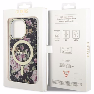 Guess GUHMP14LHCFWSK iPhone 14 Pro 6.1 musta/musta suojakuori Flower MagSafe