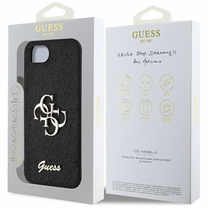Guess HC Fixed Glitter Big 4G Suojakuori iPhone 16e:lle - Musta