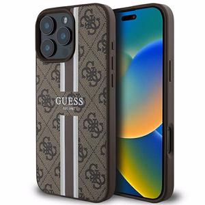 Guess 4G Printed Stripes MagSafe kotelo iPhone 16 Pro Max - ruskea