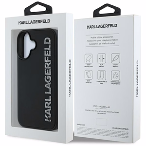 Karl Lagerfeld HC 3D Rubber Elongated Glitter Suojakuori iPhone 16:lle - musta