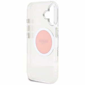 Guess IML Metal Colored Circle Classic Logo MagSafe Suojakuori iPhone 16:lle - vaaleanpunainen