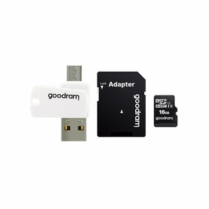 GoodRam muistikortti 16 GB microSDHC luokka 10 UHS-I + sovitin + kortinlukija