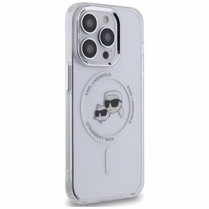 Karl Lagerfeld IML Metal Karl ja Choupette Head MagSafe iPhone 14 Pro Suojakuori - Valkoinen