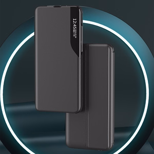 Eco Leather View Case, tyylikäs suojakuori läpällä ja jalustalla iPhone 16e / 17e:lle - musta