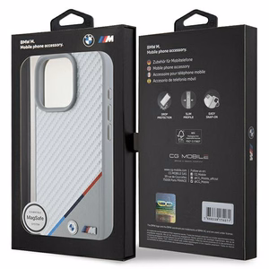 BMW M Carbon Tricolor Line MagSafe Suojakuori iPhone 16 Pro:lle - harmaa