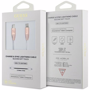 Guess Ebossed Logo USB-C / Lightning -kaapeli 1,5 m pikalaturi - vaaleanpunainen