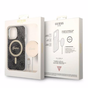 Set Guess GUBPP13LH4EACSK suojakuori + laturi iPhone 13 Pro musta/musta kova suojakuori 4G Print MagSafe