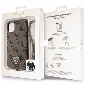 Guess GUHCN61P4TDSCPW Suojakuori iPhone 11 / Xr:lle - ruskea Crossbody 4G Metal Logo