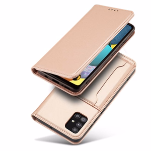 Magneettikorttikotelo Kotelo Samsung Galaxy A12 5G pussi lompakko kortin haltija vaaleanpunainen