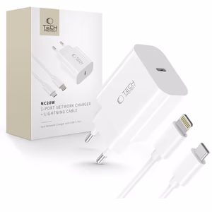Tech-Protect NC20W Seinälaturi 100 cm USB-C / Lightning -kaapelilla - valkoinen