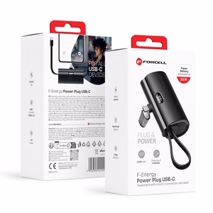 Ulkoinen akku Forcell F-Energy Power Plug F5K3 PD 20W 5000 mAh sisäänrakennetulla USB C -liittimellä musta
