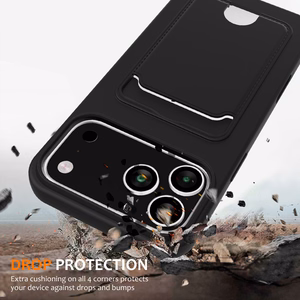 Musta nestesilikoninen suojakuori puhelimelle iPhone 18 Pro / 17 Pro, korttipidike ja hihna