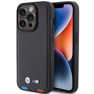 BMW BMHCP15L22PTDK iPhone 15 Pro 6.1" musta/musta Leather Stamp Tricolor