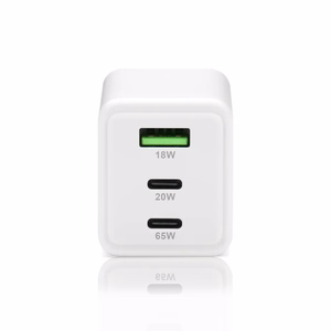 GaN laturi 1 x USB, 2 x USB-C Quick Charge 4+ 65W valkoinen