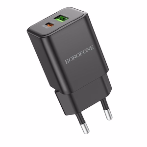 Borofone Wall charger BN14 Royal GaN - USB + Type C - QC 3.0 PD 30W black
