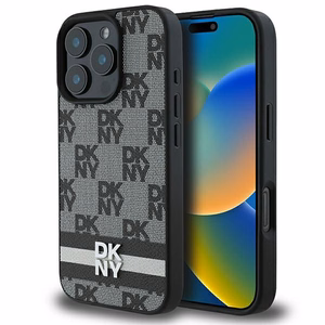 DKNY Checkered Pattern Painetut Raidat Suojakuori iPhone 16 Pro:lle - Musta