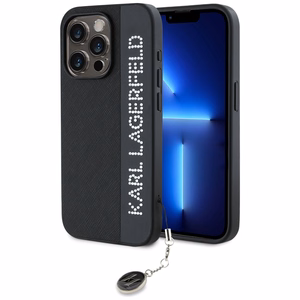 Karl Lagerfeld Saffiano Rhinestones & Charm Suojakuori iPhone 15 Pro Maxille - musta