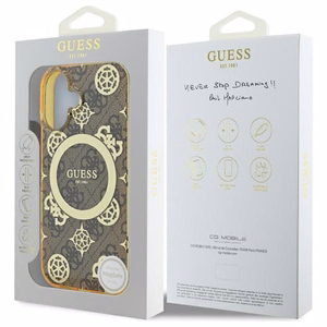 Guess IML Peony On 4G Background MagSafe Suojakuori iPhone 16:lle - ruskea