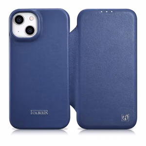 iCarer CE Premium Nahka Folio Case iPhone 14 Plus Magneettinen Flip Nahka Folio Case MagSafe Blue (WMI14220715-BU)