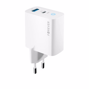 Forever TC-06-65AC GaN PD QC laturi 1x USB-C 1x USB 65W valkoinen