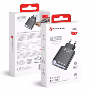 Puhelinlaturi Forcell F-Energy Ultra Slim GaN III 2 x USB C PD QC4.0 3A 45W B245201(2C) musta