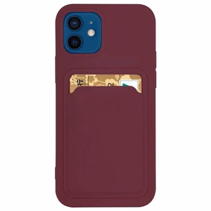 Card Case Silicone Wallet Case with Card Slot Documents for Samsung Galaxy A22 4G Burgundy