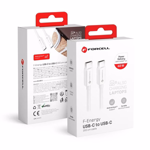 Kaapeli USB C - USB C Forcell F-Energy QC4.0 PD 3A 60W 2 m C338 valkoinen