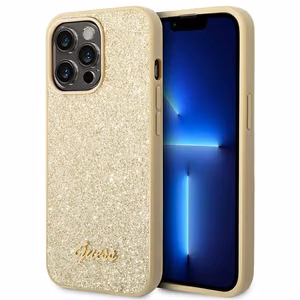 Guess Glitter Script kotelo iPhone 14 Pro:lle - kultainen