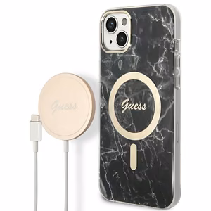 Set Guess GUBPP14SHMEACSK suojakuori + laturi iPhone 14 6.1 musta/musta kova suojakuori Marble MagSafe