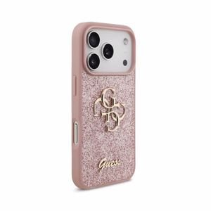 Case Guess PU Fixed Glitter 4G Metal Logo Apple iPhone 18 Pro pink