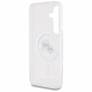 Karl Lagerfeld Button Karl & Choupette Heads Printed Logo MagSafe Suojakuori Samsung Galaxy S25 Valkoinen
